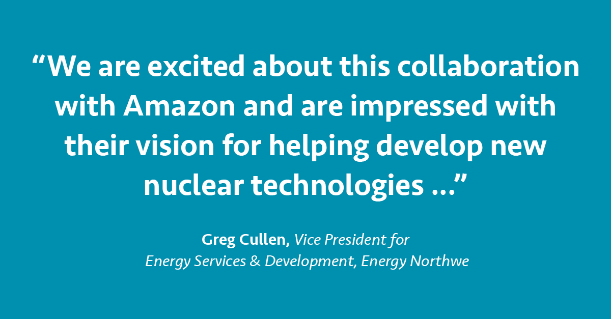 Big announcement! Energy Northwest is teaming up with Amazon and X-energy to further the development of small modular reactors in Washington state. 

Read the press release: ow.ly/fi7r50TMyf5

 #WashingtonSMRs  #CleanEnergyFuture  #AmazonXEnergyNorthwest
