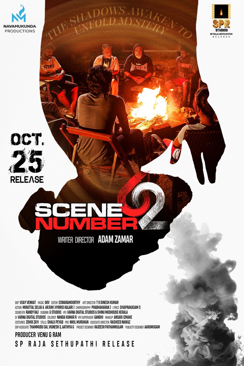 An intense thriller #SceneNumber62 is all set to Hit the silver screens on Oct 25!
Get ready for a thrilling ride! 

A Film by <a href="/AdamZamar/">Adam Zamar</a> 
Navamukunda Productions
An <a href="/spr_studios/">SPR STUDIOS</a> <a href="/SPRsethupathi/">SP RAJA SETHUPATHI</a> Release 

<a href="/onlynikil/">Nikil Murukan</a> <a href="/SPRsethupathi/">SP RAJA SETHUPATHI</a> <a href="/spr_studios/">SPR STUDIOS</a> <a href="/GKV_Music_Dir/">GKV MUSIC DIRECTOR</a>  <a href="/Amaldevami/">Amaldev Ami</a>