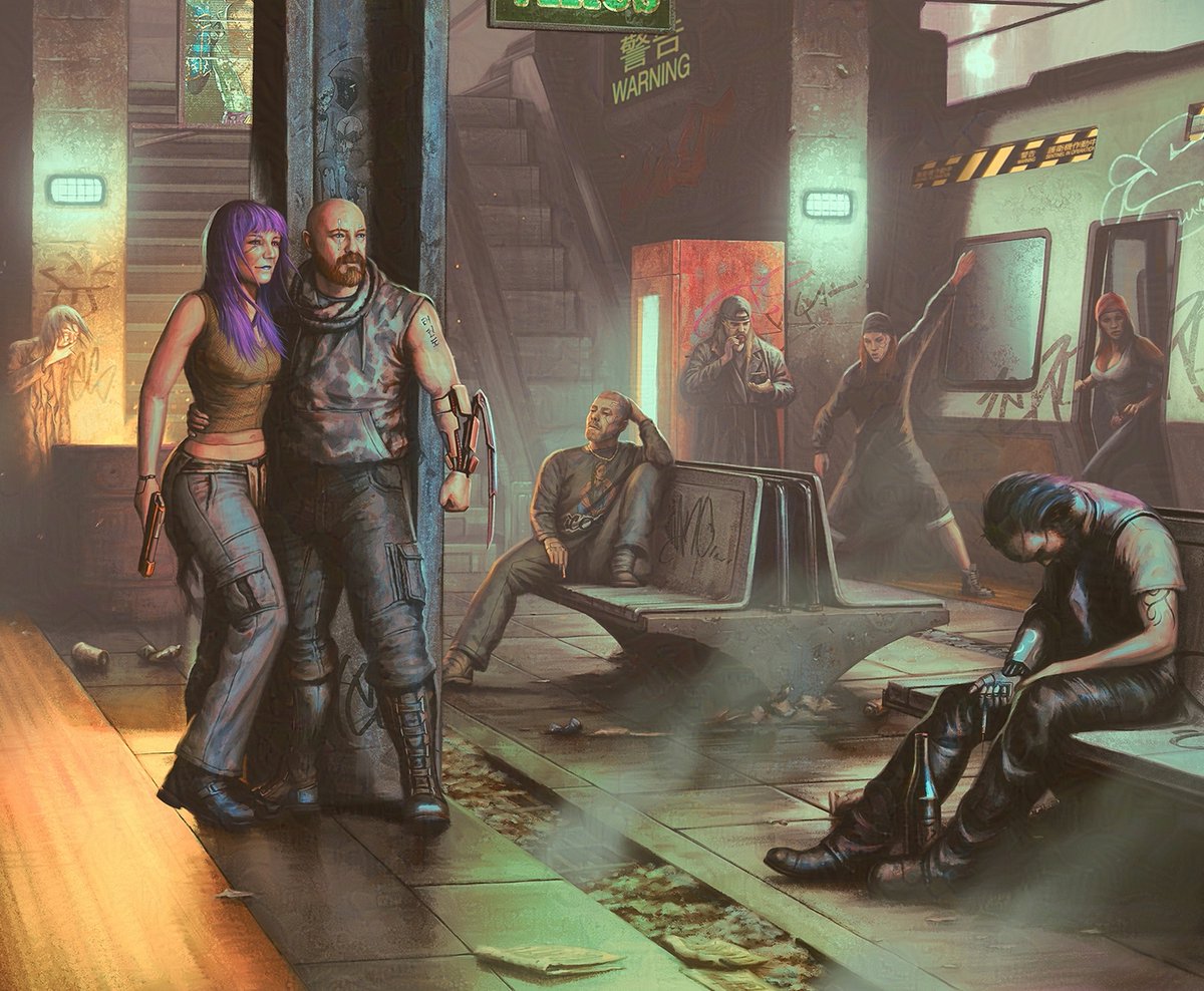 DeanSpencerArt's tweet photo. New Cyberpunk stock art! Full piece, and a closer look at the details. Very pleased with how this turned out, it's the biggest piece I've done yet.

I also want to give a big shout out to one of my best friends Shaun Hart, who did all the graffiti art for me, and did an incredible job, it really does complete the piece, you're a legend!

You might recognise a couple of the characters at the back lol @JayMewes @ThatKevinSmith