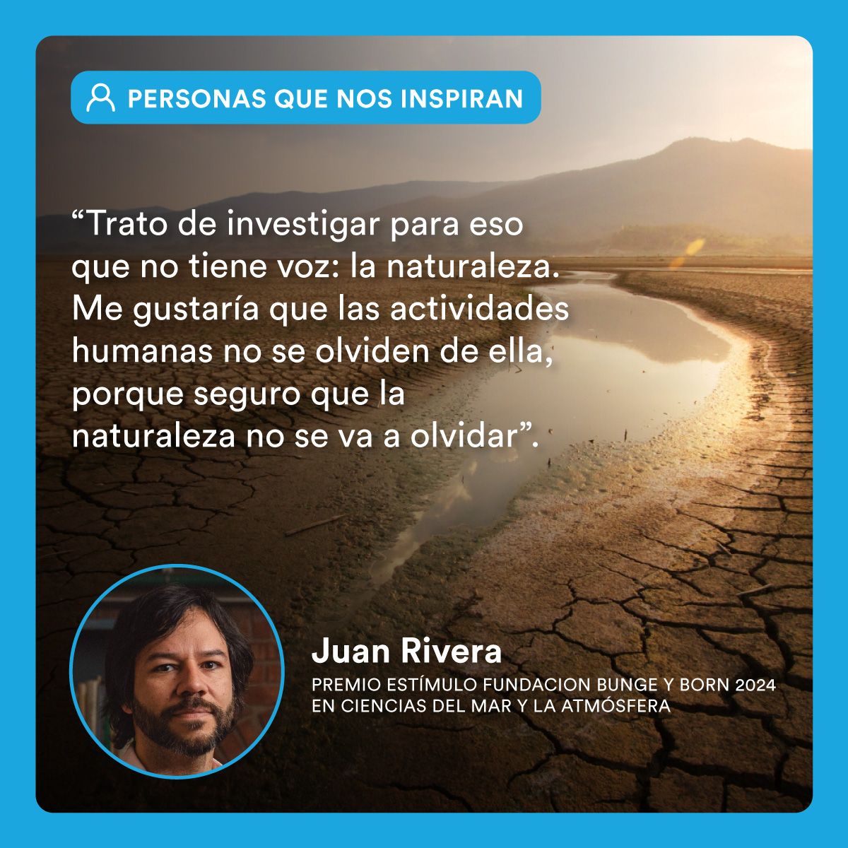 FundacionByB's tweet photo. Personas que nos inspiran ✨
🏆El doctor Juan Rivera (@deep_climate) , ganador del Premio Estímulo Fundación Bunge y Born 2024 en la disciplina Ciencias del Mar y la Atmósfera, nos invita a reflexionar sobre un tema urgente.
🗣️ Durante su discurso en los #PremiosFBB, contó que le gusta investigar a la naturaleza porque no tiene voz propia y recordó que es importante nunca olvidarnos de ella.
💧 “La falta de agua es el mayor limitante para cualquier actividad humana y el cambio climático hace que estos déficits empeoren”.