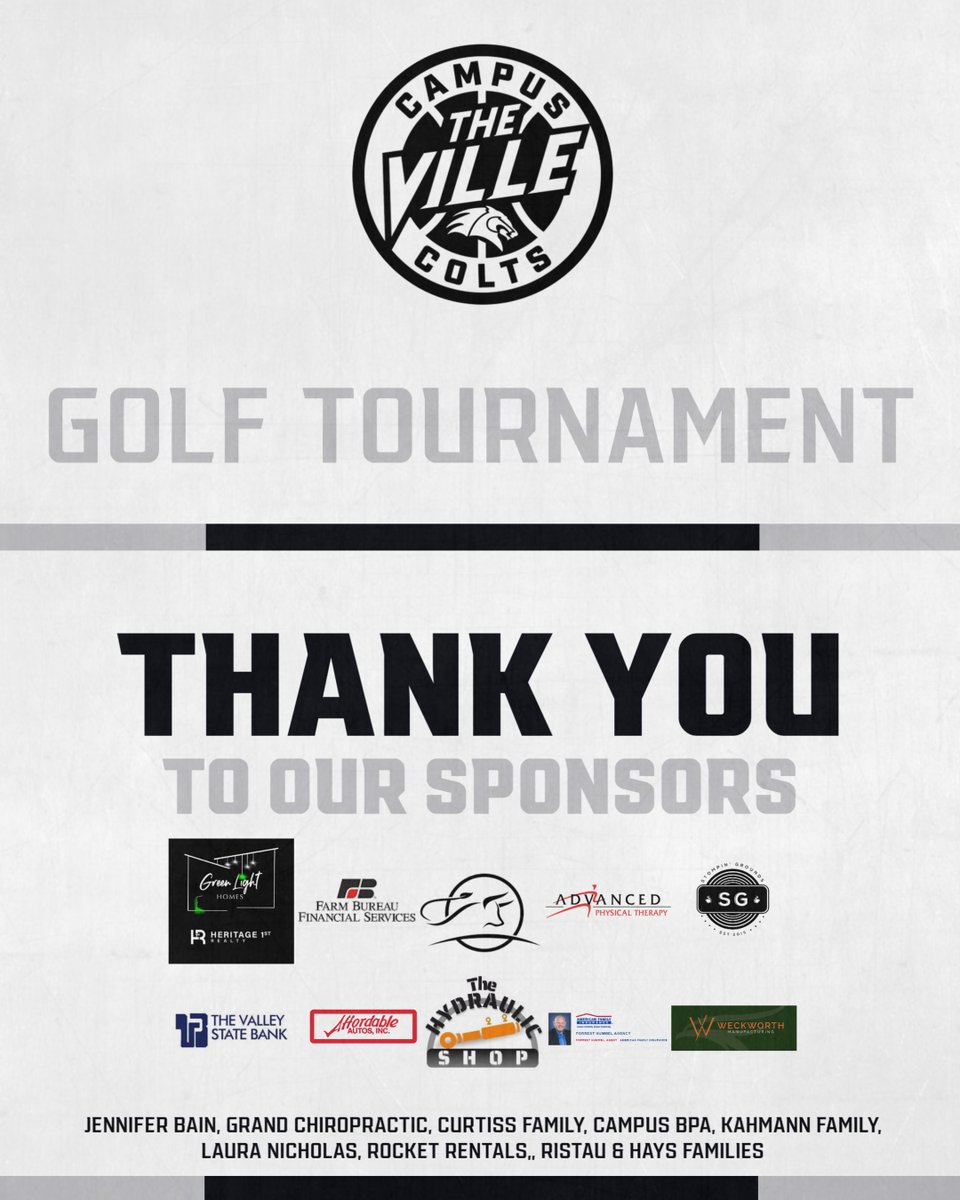 Campus Colts Golf Tournament this Saturday | Thank you to our sponsors! #RunWithUS🐴