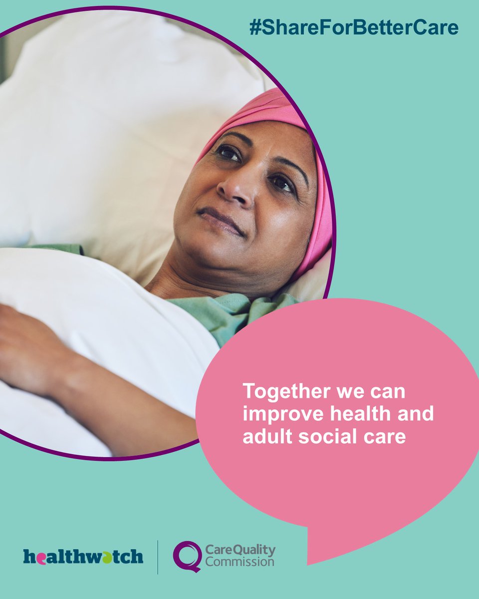 We all talk about our hospital visits afterwards, but where do those stories really go?

Share your experience where it matters - at cqc.org.uk/give-feedback-…. 

Together, we can make care better for everyone.

#ShareForBetterCare