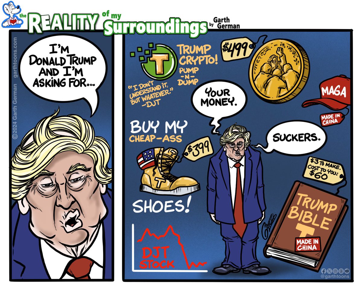 garthtoons's tweet photo. In the end, heโs always about the grift.
Follow for more cartoons!
#TrumpisaNationalDisgrace #TrumpIsUNFIT #TrumpIsAConvictedFelon #conman #fraud #Grifer t https://t.co/hNEdFF2suC