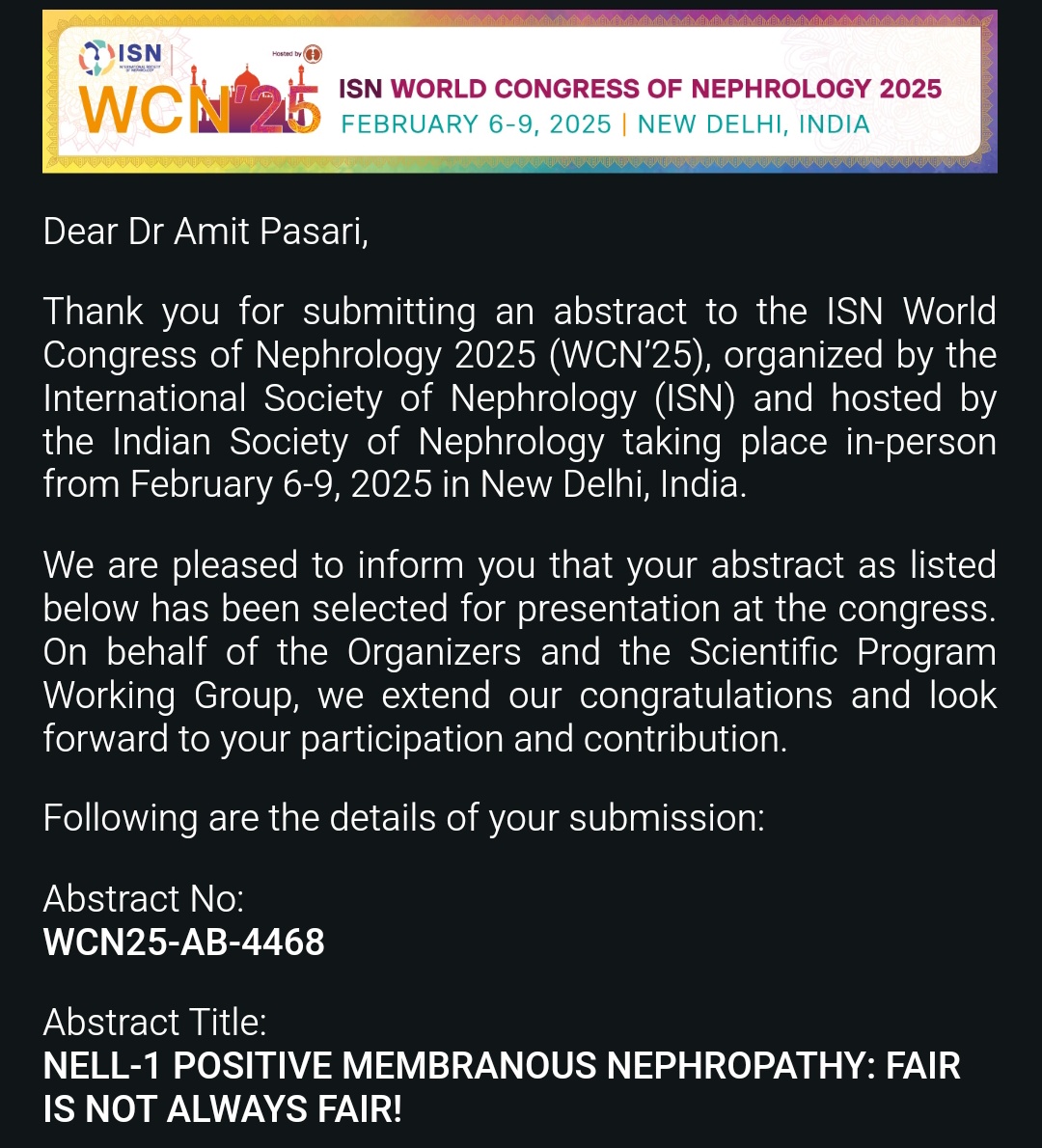 Amit_Nephro's tweet photo. Six abstracts from our department have been selected for #ISNWCN
@jnmcnephro @balwani__manish @KapilNephro @nephrosapien https://t.co/C2xrlt79EQ
