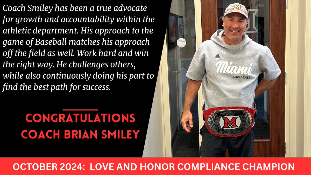 Miami RedHawks Compliance (@miamioh_comply) on Twitter photo October may be a month recognized for the MLB postseason. However, in our department, it is a month to recognize the impact and plate discipline our Head Coach for <a href="/MiamiOHBaseball/">Miami Baseball</a> has during every figurative, compliance related at-bat! October may be a month recognized for the MLB postseason. However, in our department, it is a month to recognize the impact and plate discipline our Head Coach for <a href="/MiamiOHBaseball/">Miami Baseball</a> has during every figurative, compliance related at-bat!
