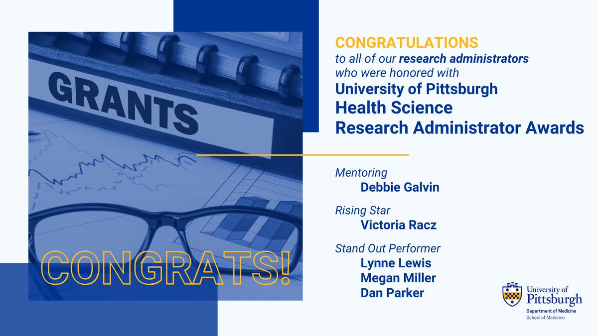 PittDeptofMed (@pittdeptofmed) on Twitter photo Congratulations to all of our research administrators who were honored at yesterday's <a href="/PittHealthSci/">Pitt Health Sciences</a> Research Administrator Award ceremony:
Mentoring: Debbie Galvin
Rising Star: Victoria Racz
Stand Out Performer: Lynne Lewis, Megan Miller, and Dan Parker
👏👏👏 #DOMRA #H2P Congratulations to all of our research administrators who were honored at yesterday's <a href="/PittHealthSci/">Pitt Health Sciences</a> Research Administrator Award ceremony:
Mentoring: Debbie Galvin
Rising Star: Victoria Racz
Stand Out Performer: Lynne Lewis, Megan Miller, and Dan Parker
👏👏👏 #DOMRA #H2P