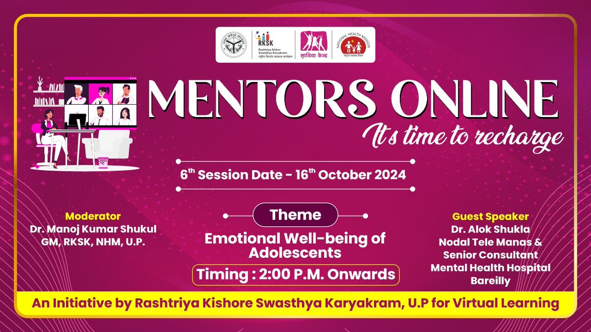 ManojShukul's tweet photo. Sixth session of #MentorsOnline on Emotional wellbeing of Adolescents &amp; #Telemanas for the #RKSK counselors of #UttarPradesh @nhm_up @ZoyaAliRizvi @MoHFW_INDIA @AnujeshMathur https://t.co/vE6XYc3fXM