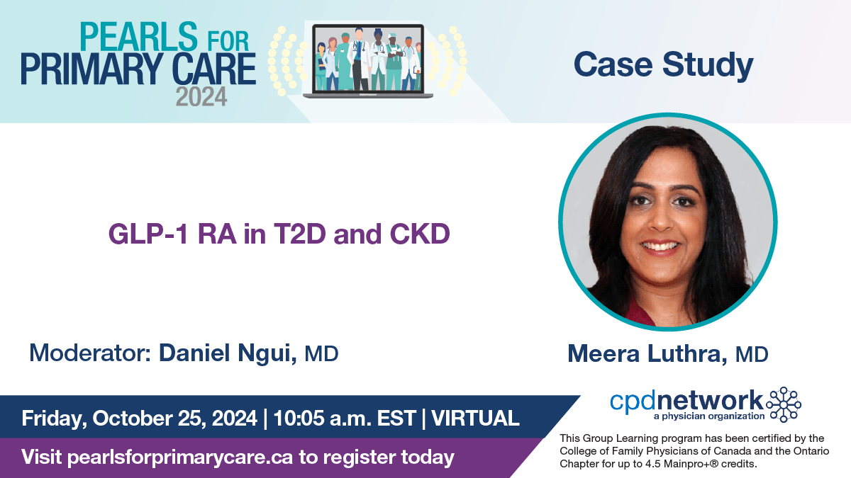PPCconference's tweet image. Join Dr. Meera Luthra at #PearlsForPrimaryCare on October 25th for an in-depth look at "Diabetes and CKD." Learn how diabetes management can improve renal and cardiovascular outcomes through early screening and the use of key therapies like GLP-1 RA and SGLT2 inhibitors. Don’t…