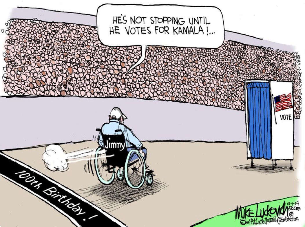Dear Jimmy Carter,

Now that you’ve been able to vote for Kamala, can you please hold on long enough to see her inauguration?

Thank you,
A grateful nation.