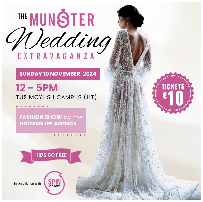We’ll be attending the Munster Wedding Extravaganza on Sunday, Nov 10th in TUS Campus, Limerick between 12-5pm.

There will be an excellent fashion show AND they are giving away 5 x €100 Ryanair Vouchers. 

You can get your tickets at themunsterweddingextravaganza.ie