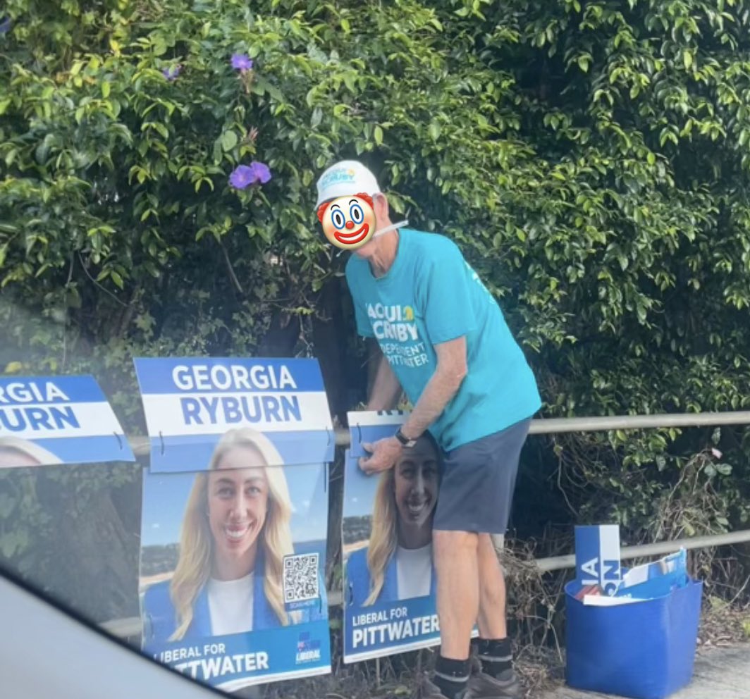 Why is this Scruby Teal campaign worker removing another candidate’s signage? <a href="/SophieScamps/">Dr Sophie Scamps MP</a> #nswpol