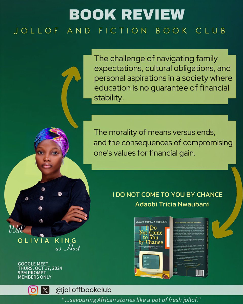 jolloffbookclub's tweet image. Who claims literature is irrelevant to societal issues? Join Olivia King tomorrow as we dive into Adaobi Nwaubani&apos;s works &amp;amp; explore current societal issues. #LiteratureMatters #SocietalIssues