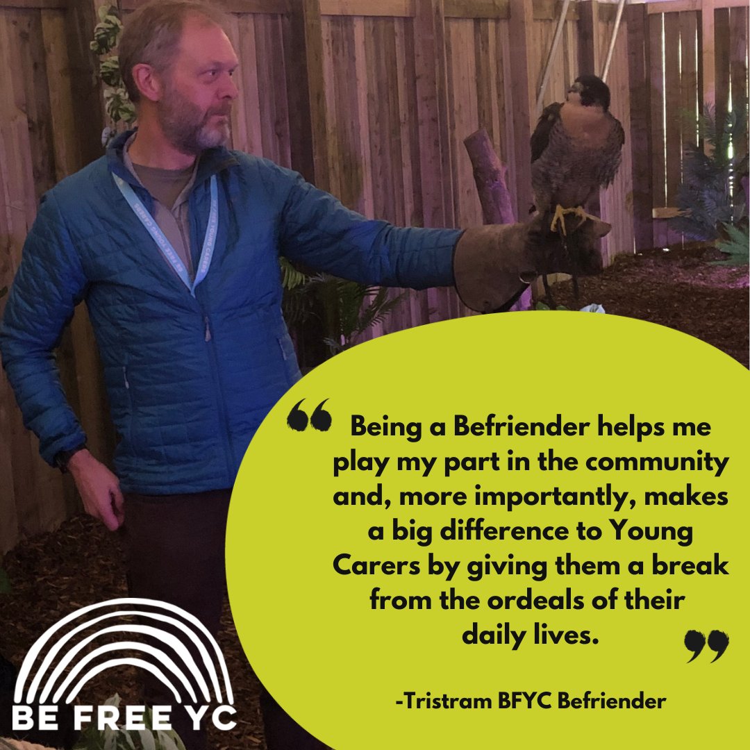 "Befriending is important because it gives a Young Carer a break from the difficulties in their life &amp; allows them to be &amp; enjoy being, what they are- a child rather than a carer."

- Tristram, BFYC Befriender 🌈🌟

Find out more - befreeyc.org.uk/become-a-befri…