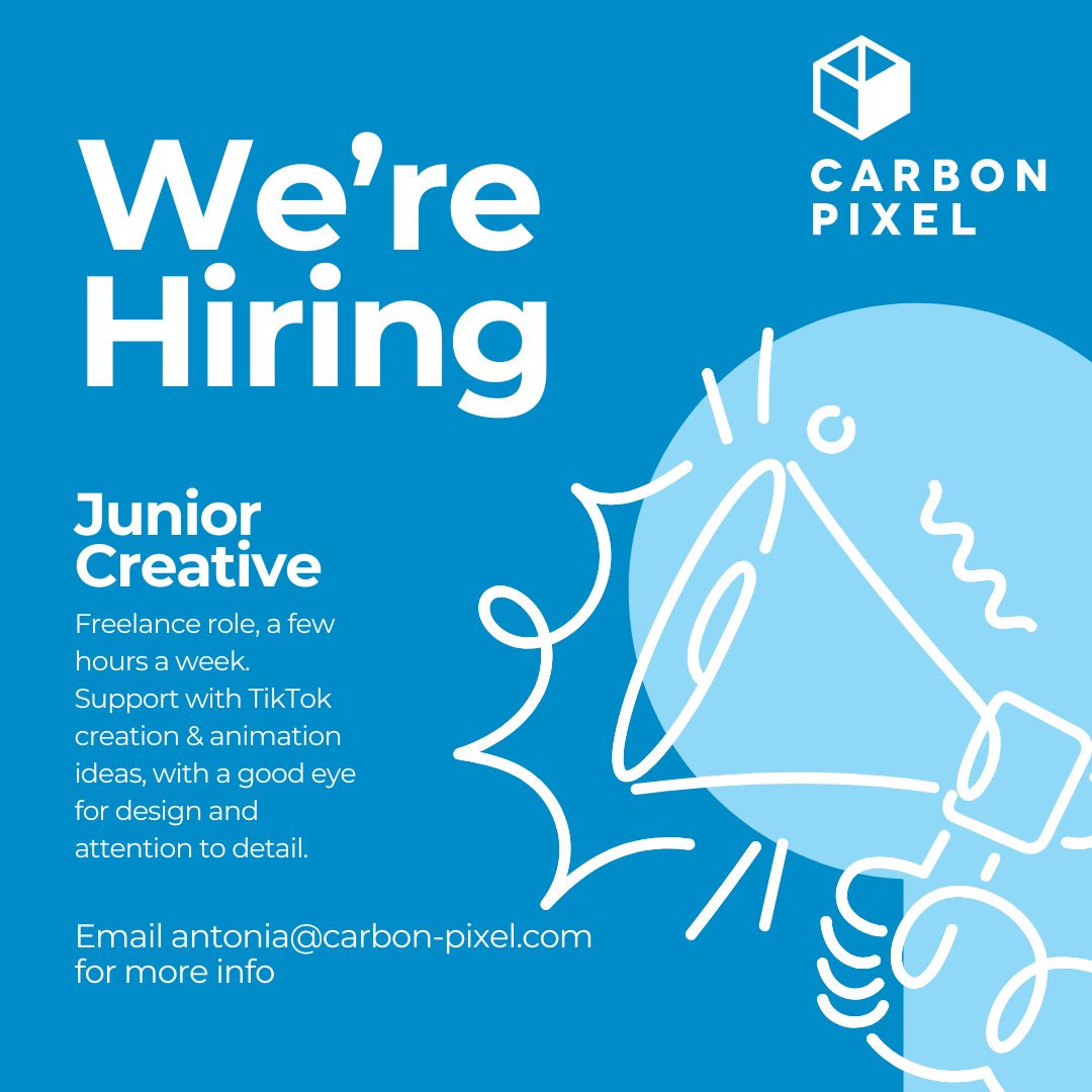 We’re searching for a Content Creator to support with TikTok creation &amp; animation ideas with a good eye for design and attention to detail.

This would be a freelance role, a few hours a week - if you are interested please send an email to antonia@carbon-pixel.com.