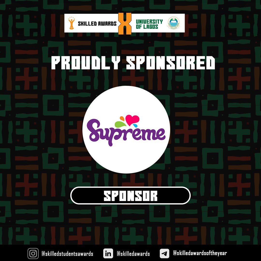 skilledawards's tweet photo. Sponsor Update!! 🤩🤩

Supreme @supremeicecng is joining us as one of our  sponsors for the event! 🎉

Biggest university awards #awards

5th edition #unilag #lagos 
#skilled student awards

https://t.co/2LyHIxp9iU https://t.co/ybT6TfmqHB