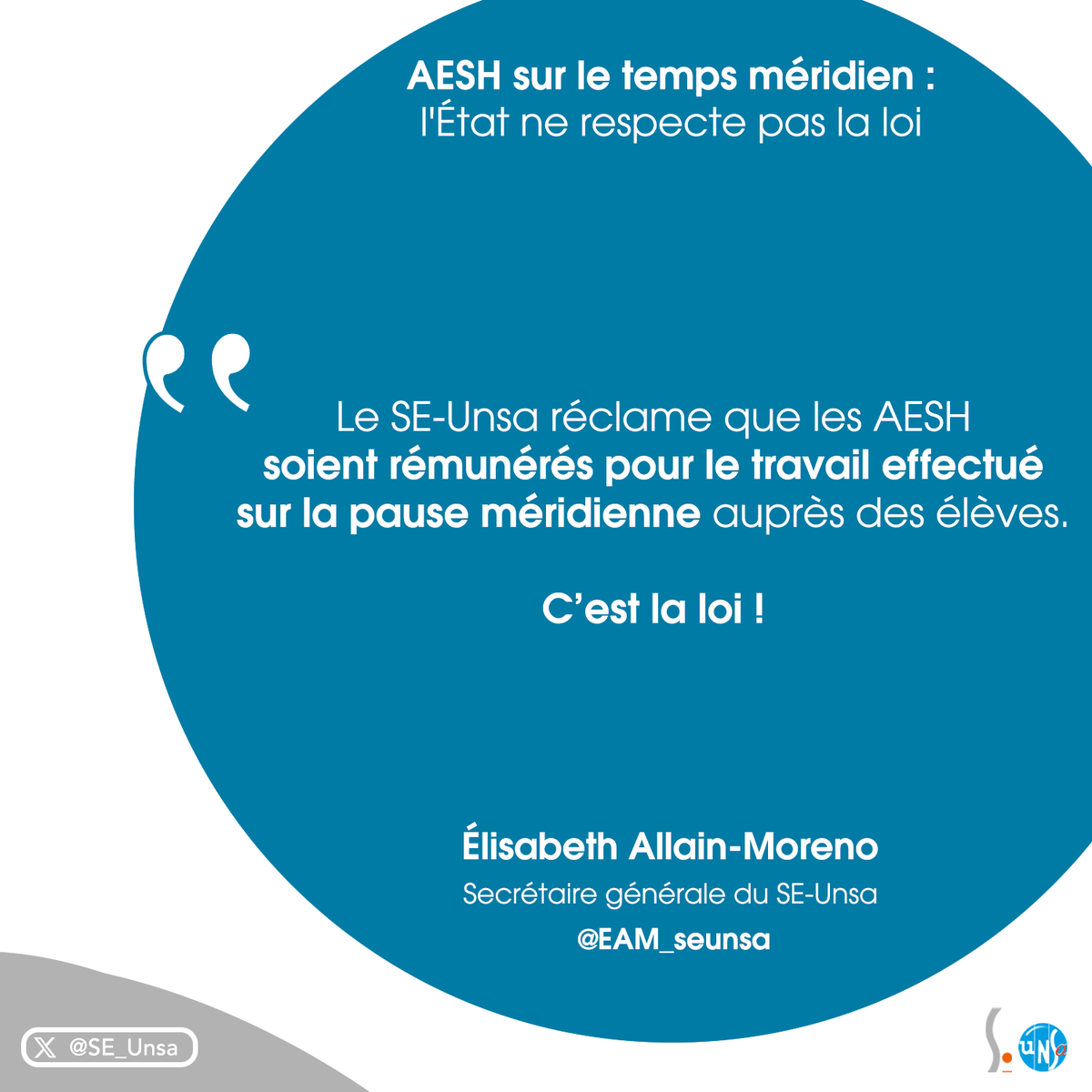 SE_Unsa's tweet photo. [Communiqué de presse] 

AESH sur le temps méridien : l'État ne respecte pas la loi !

Lire le communiqué 👉 https://t.co/QJlnhuNLod

@EAM_seunsa ⤵️ https://t.co/wVv8MbW8DM