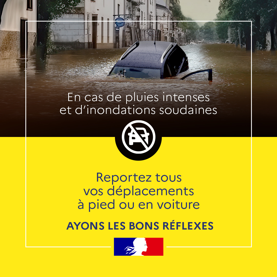 SecCivileFrance's tweet photo. #VigilanceOrange ⛈️🟠 Un épisode intense de pluies orageuses est en cours dans les #Cévennes et la région #PACA
Restez prudents et respectez les consignes des autorités
🚫Limitez vos déplacements
⚠️Ne vous engagez jamais sur une voie immergée
☎️En cas d'urgence, appelez le 18/112 https://t.co/xaGsxGLrzk
