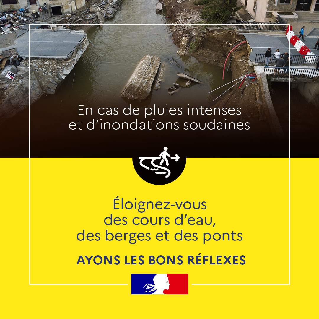 SecCivileFrance's tweet photo. #VigilanceOrange ⛈️🟠 Un épisode intense de pluies orageuses est en cours dans les #Cévennes et la région #PACA
Restez prudents et respectez les consignes des autorités
🚫Limitez vos déplacements
⚠️Ne vous engagez jamais sur une voie immergée
☎️En cas d'urgence, appelez le 18/112 https://t.co/xaGsxGLrzk