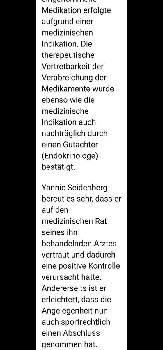 Interessante Stellungnahme von Yannic Seidenbergs Anwalt.👇 Zur Erinnerung: Seidenberg hat einen Strafbefehl akzeptiert, in dem ihm "vorsätzliche unerlaubte Anwendung von Dopingmitteln" vorgeworfen wurde. Da stand auch: "Eine medizinische Indikation lag in keinem der Fälle vor."