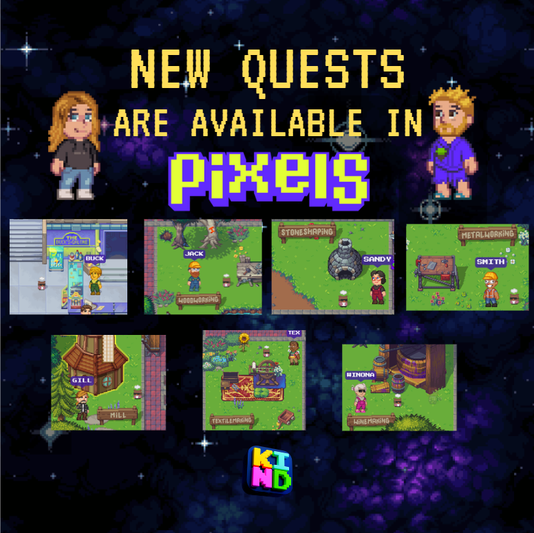alleson_KIND's tweet image. Exciting news! New quests are available with the latest update in @pixels_online! I will give you the run-down on how to finish these Quests!

#KindCreator #Pixelcreator #Pixels