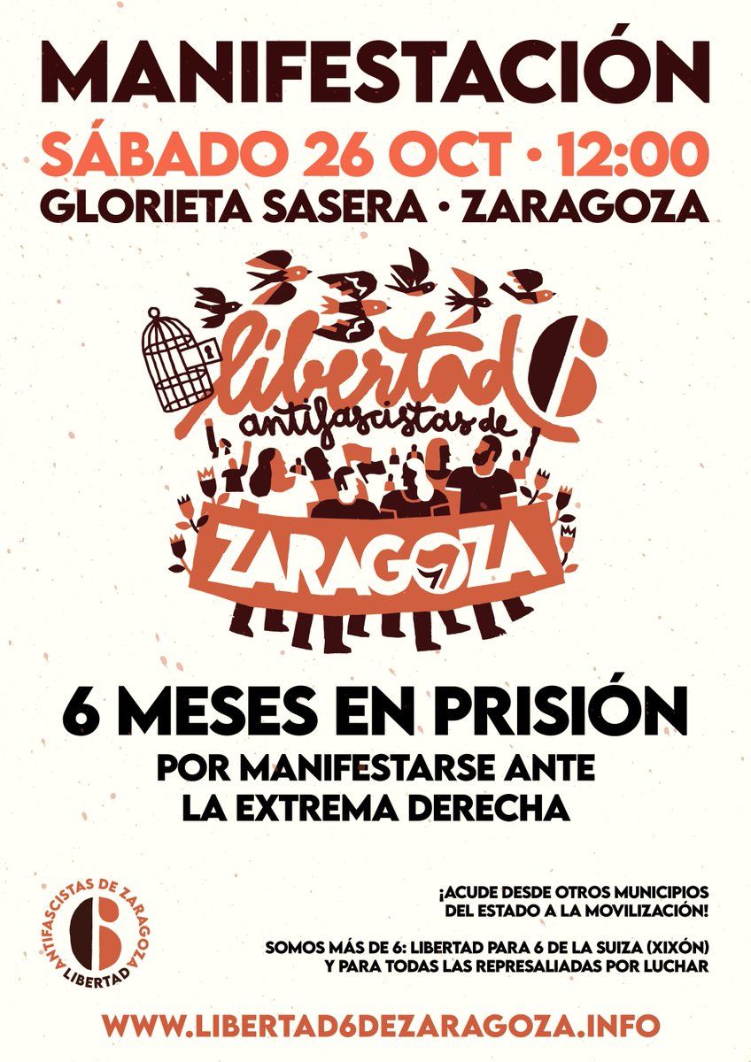 Hoy se cumplen 6 meses en prisión. 6 meses en los que el Gobierno de coalición no ha dado pasos por el indulto ni ha derogado las leyes que permiten que esto siga sucediendo. El sábado 26 salimos a la calle por la libertad de nuestros compañeros y para señalar a los responsables.