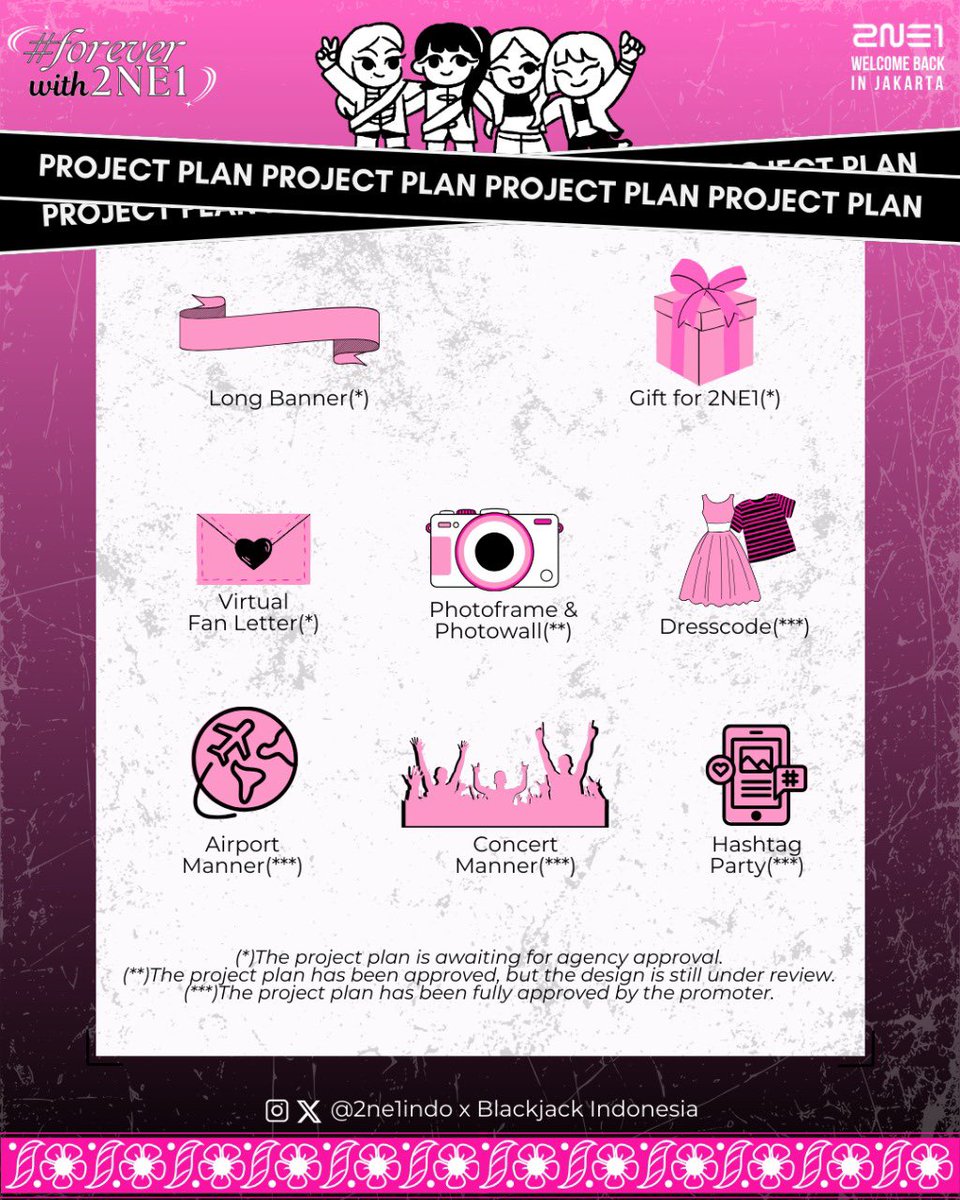 2NE1indo's tweet photo. "2NE1 WELCOME BACK IN JAKARTA" FAN PROJECT
📢#ForeverWith2NE1 📢

In addition to our excitement, this fan project list was submitted to the promotor. We need BLACKJACKS participation❤️‍🔥

You can donate here 😉
🖇️ https://t.co/tQXjqknVtO

See you very soon, Blackjacks!
 #투애니원 https://t.co/dZzsdOsE2K