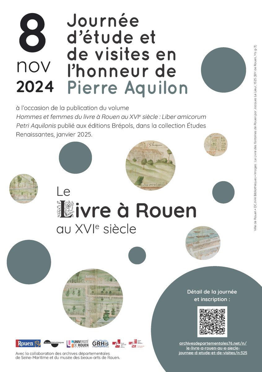 📣 Le livre à Rouen au 16e siècle : journée d’étude et de visites 
📆 8 novembre 2024 
📍 <a href="/Rouen/">Ville de Rouen</a> (archives départementales et bibliothèque patrimoniale)

grhis.univ-rouen.fr/grhis/?event=j…