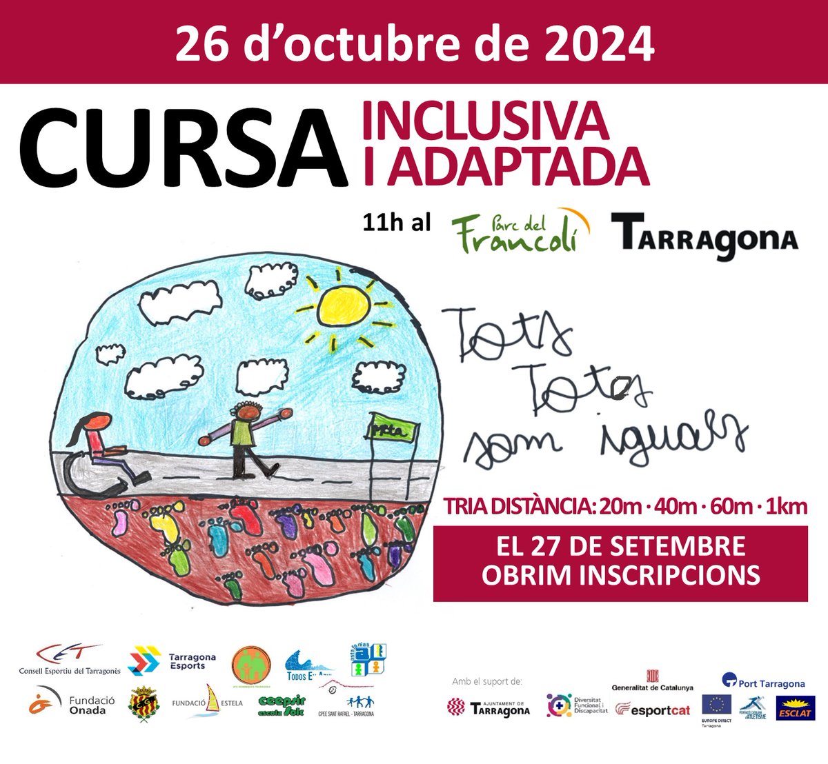 RECORDATORI! ENCARA ETS A TEMPS DE FER LA TEVA INSCRIPCIÓ PER A LA IV CURSA INCLUSIVA I ADAPTADA DE TARRAGONA. Tramita la teva a inscripció a través de la nostra pàgina web o del següent enllaç: tuit.cat/jH8kW . T'hi esperem!