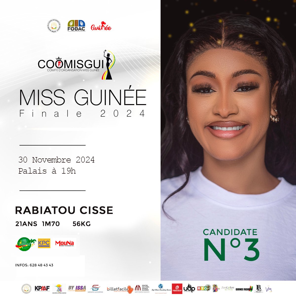 guinee_miss's tweet photo. 👑 Future Miss Guinée 2024 ? 
La finale est proche, et vos candidates ont besoin de vous ! 💫

Découvrez Rabiatou Cissé, 2ème dauphine de Conakry, 21 ans, étudiante en droit. 
RT et ❤️ pour l’encourager ! 
#MissGuinée #TeamRabiatou #SupportYourFavorite https://t.co/OO90yK3eGP