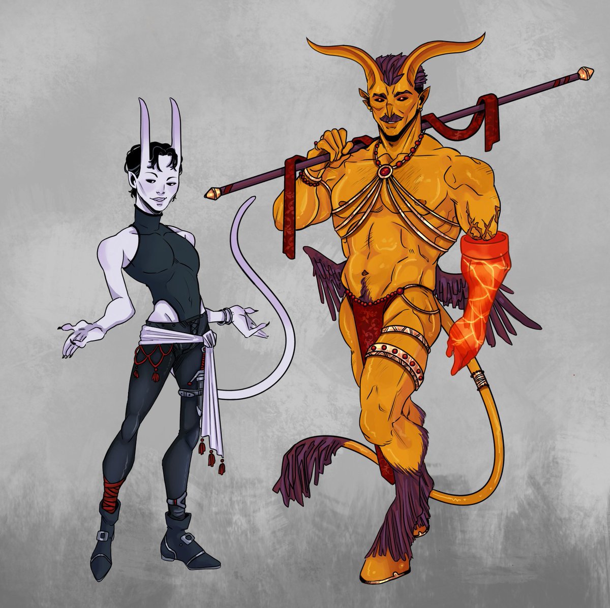 A little drawing of Charlie and Hendrik as tieflings for a Dungeons and Dragons thing