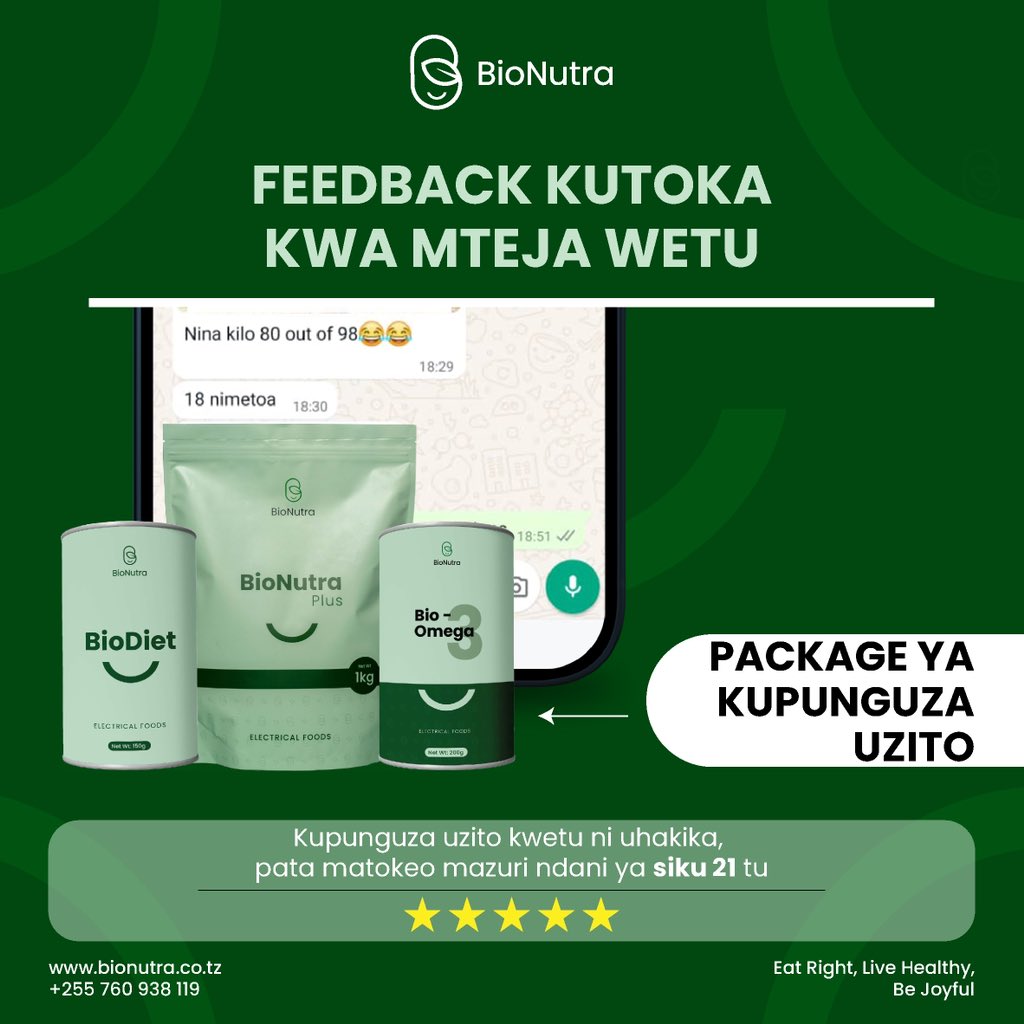 BioNutra7's tweet photo. Kupunguza uzito kwetu ni uhakika, pata matokeo mazuri ndani ya siku 21 tu https://t.co/f3KxxSx9HP