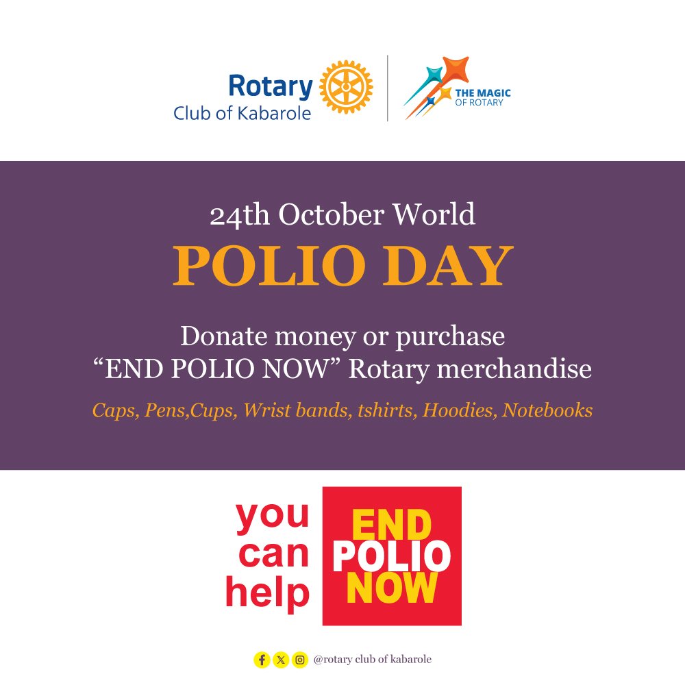 OfKabarole's tweet photo. As #WorldPolioday approaches, we call upon all #rorarians and #friendsofrotary to help fundrise for this cause. Only 1% of tge jpurney is left to eliminate
See posters ๐๐ https://t.co/kB6fGFbAUw
