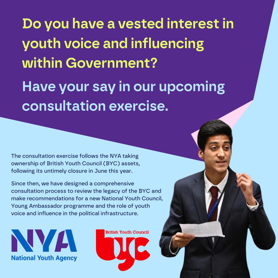 This month we are running a consultation exercise with the sector to review the legacy of the British Youth Council and to make recommendations for a new National Youth Council and Young Ambassador programme.

Find out more and have your say 👇 👇 

nya.org.uk/byc/