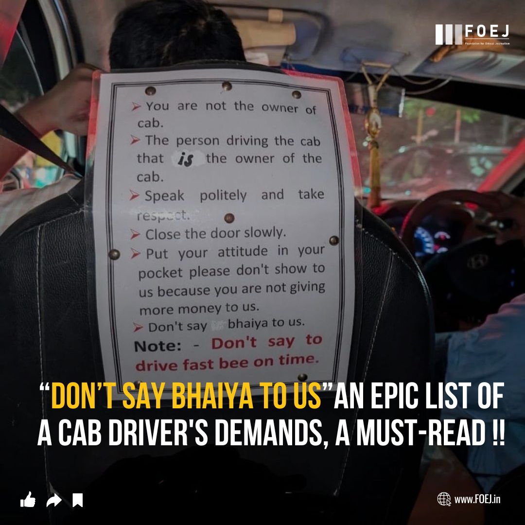 FoejMedia's tweet photo. A ride-hailing service driver in India has implemented a unique set of rules aimed at addressing common passenger issues, ensuring a smoother and more pleasant journey.
.
.
.
#ridehailing | #india | #driverrules | #passengeretiquette | #travelexperience | #smoothjourney | #transportation | #uniqueapproach