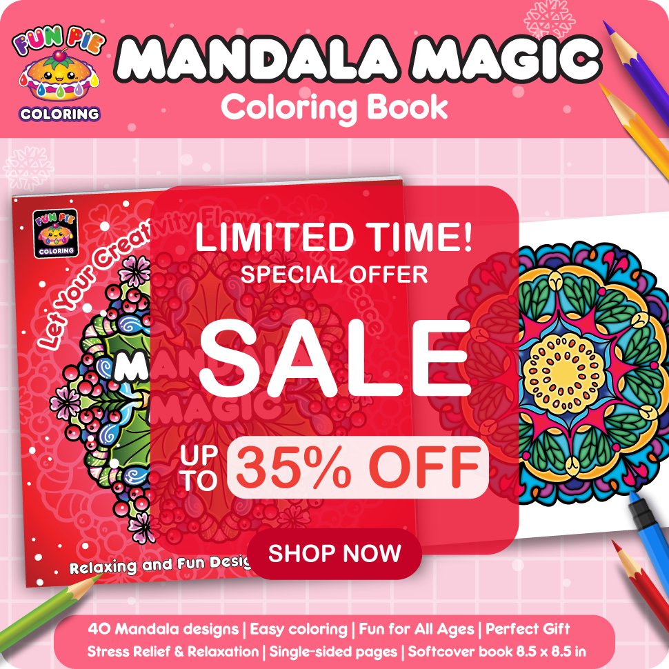 sofiartmedia's tweet image. 🌟✨ Exciting news! The Mandala Magic coloring book is now at the Fun Pie store on Amazon, and it's 35% off for a limited time! 🎨 Unleash your creativity and grab yours today: amzn.to/4eFbZ0c
 #ColoringBook #FunPie #HolidaySavings #AmazonDeals #funpiedesigns #mandala