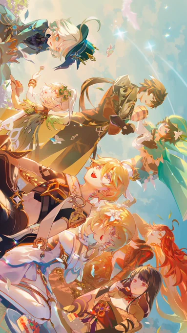 #ファンアート展示会 #GenshinImpact 【祝福の宴】 大変遅れてしまいましたが、原神4周年おめでとう!ついに神もあと1人ということで、ここに描き加えられる日を楽しみにしております前の方:@ matsuki01025 次の方:@ hanaki0504 