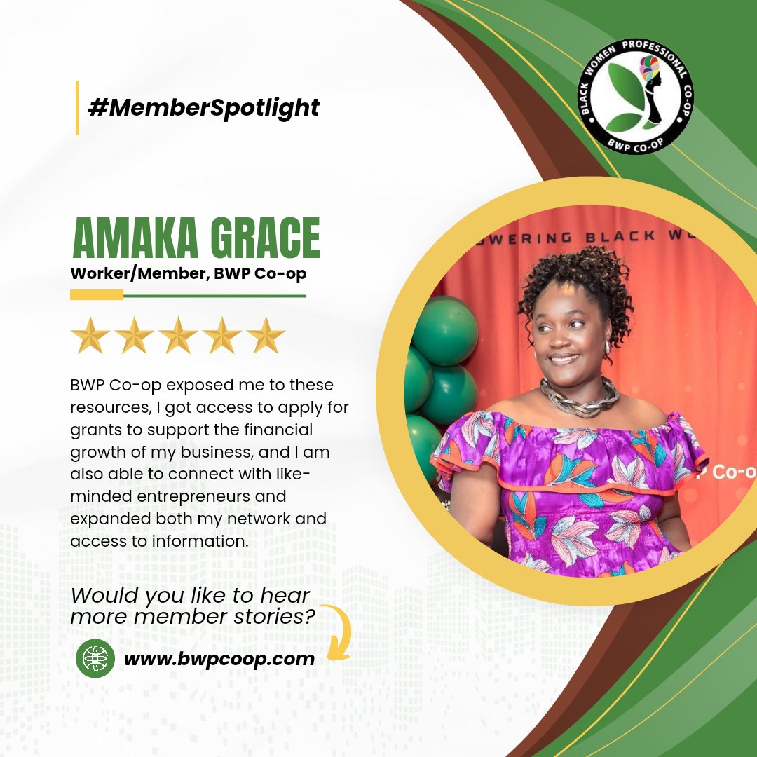 bwpcoop's tweet photo. BWP Co-op exposed me to new resources, like-minded entrepreneurs that expanded both my network and access to information.
- Amaka Grace

- Visit our website to read more from Amaka's testimonial.

- Follow us for more inspiring stories, let's continue empowering women together! https://t.co/bdNEdY95Bu