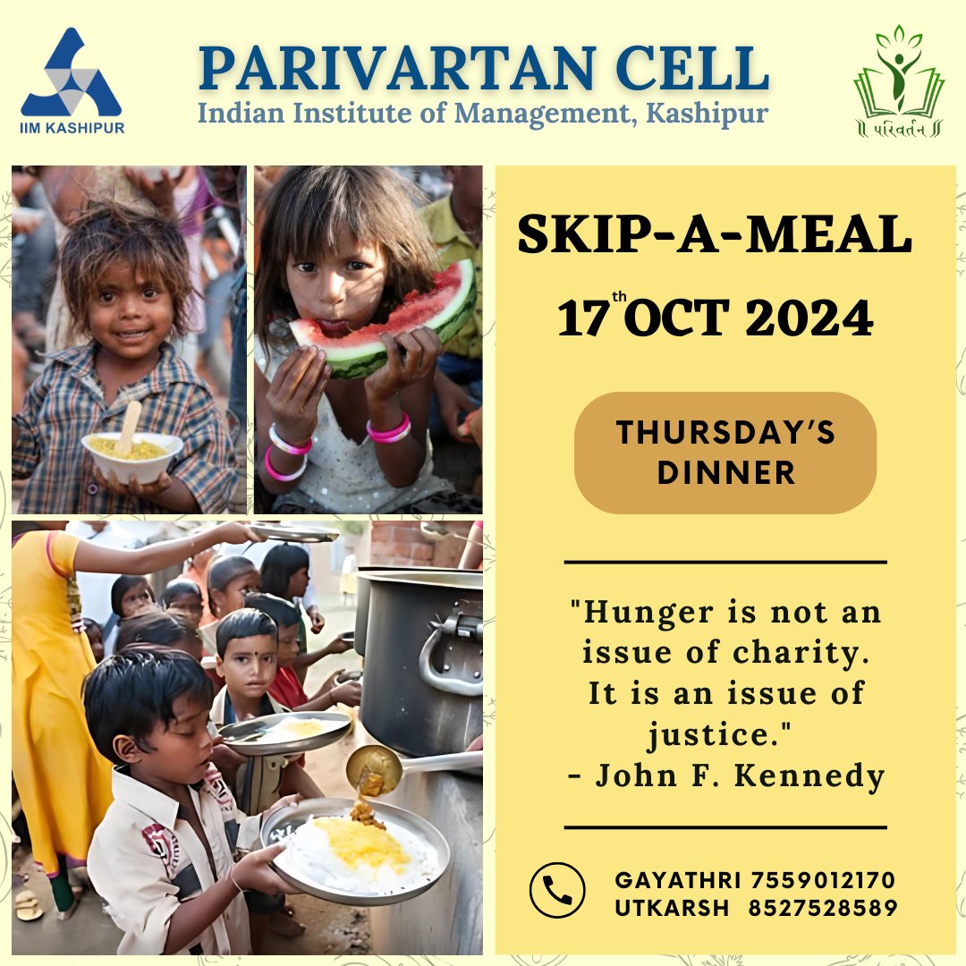 ParivartanCell's tweet photo. Join us on 𝟏𝟕𝐭𝐡 October for the Skip a Meal event with NGO 𝐊𝐡𝐰𝐚𝐚𝐡𝐢𝐬𝐡 to help provide meals to those in need. By skipping just one meal, you can make a difference.

 Let’s fight hunger together, one meal at a time. Sign up here:https://t.co/WK3MPdh1E1

 # #EndHunger https://t.co/GDscxg8k84