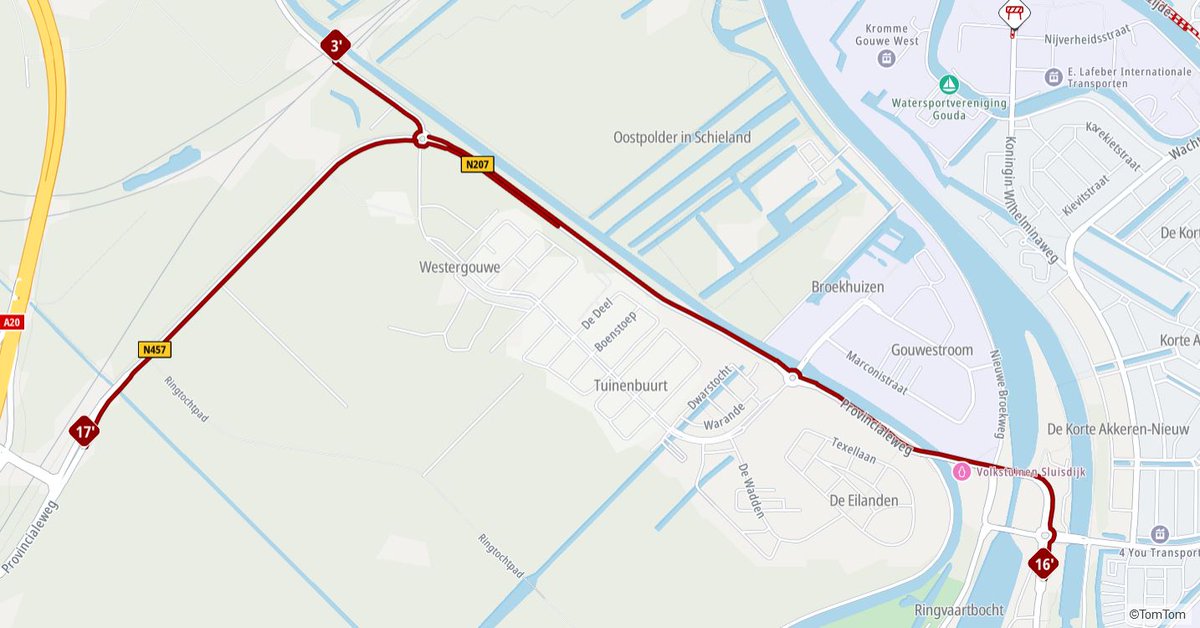 Aanrijding op de N207 veroorzaakt file in Gouda