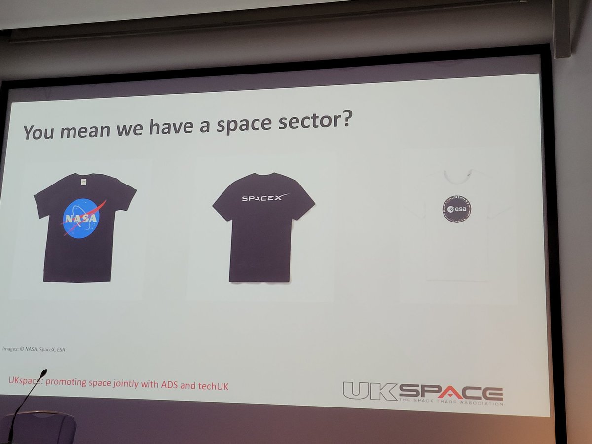 RAeSTimR's tweet photo. Interesting point from Baldwin on perception UK space sector - NASA, SpaceX, ESA merch - but wheres UK Space Agency T-shirts? #DesignBuildFly https://t.co/n0QMD179Rm