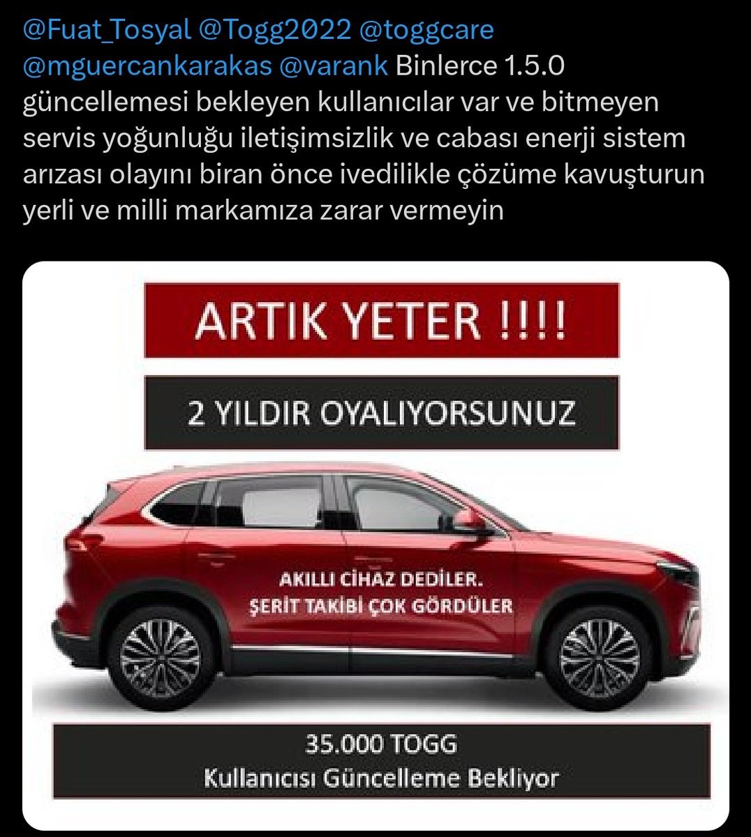 dr_x_eye's tweet image. Guncelleme ne zaman @Togg2022 @toggcare 

#togg #t10x #t10f