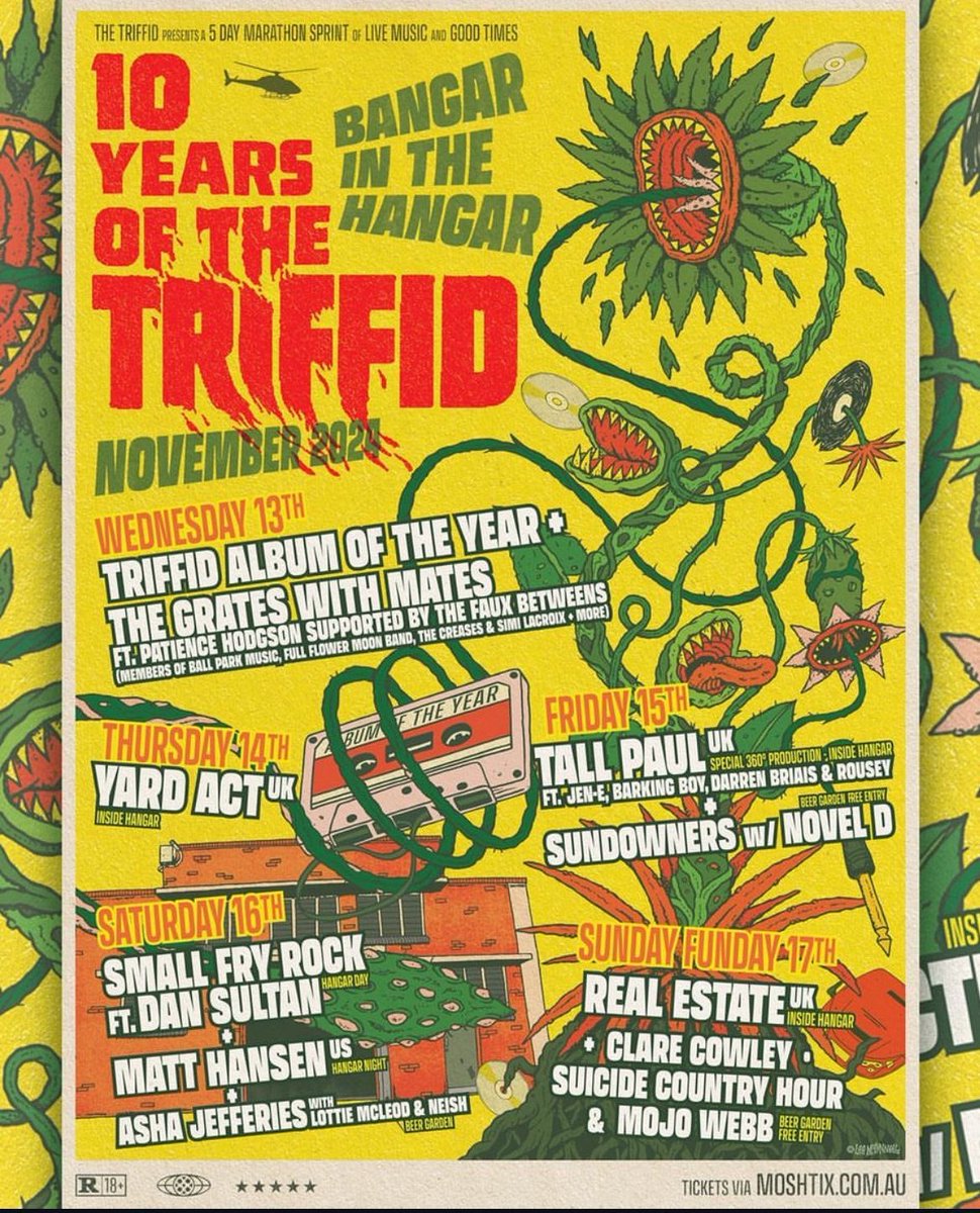 10 YEARS OF THE TRIFFID ⚡ BANGER IN THE HANGAR 🚁

📅 FRI 15 NOV: Tall Paul &amp; Sundowners

Tickets via thetriffid.com.au