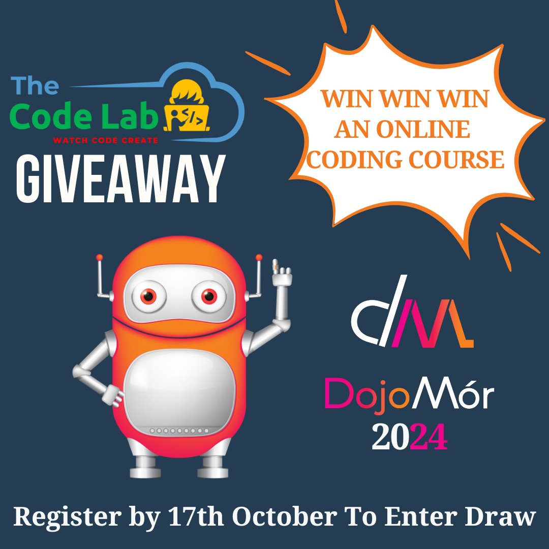 DojoMór (@dojomor2024) on Twitter photo Last chance to Enter! Register for DojoMór 2024 by 5pm today for a chance to win an online coding course for your child with <a href="/thecodelabie/">The Code Lab</a>
#dojomor2024
<a href="/MTU_ie/">Munster Technological University</a> <a href="/DkIT_ie/">DkIT</a> <a href="/MaynoothUni/">Maynooth University</a> <a href="/atusligo_ie/">ATU Sligo</a> <a href="/ATU_GalwayCity/">ATU Galway City</a> <a href="/ATUDonegal_/">ATU Donegal</a> <a href="/LaoisCouncil/">Laois County Council</a> <a href="/offalycoco/">Offaly County Council</a> <a href="/SETUIreland/">South East Technological University</a> <a href="/HEA_Skills/">Springboard+</a> Last chance to Enter! Register for DojoMór 2024 by 5pm today for a chance to win an online coding course for your child with <a href="/thecodelabie/">The Code Lab</a>
#dojomor2024
<a href="/MTU_ie/">Munster Technological University</a> <a href="/DkIT_ie/">DkIT</a> <a href="/MaynoothUni/">Maynooth University</a> <a href="/atusligo_ie/">ATU Sligo</a> <a href="/ATU_GalwayCity/">ATU Galway City</a> <a href="/ATUDonegal_/">ATU Donegal</a> <a href="/LaoisCouncil/">Laois County Council</a> <a href="/offalycoco/">Offaly County Council</a> <a href="/SETUIreland/">South East Technological University</a> <a href="/HEA_Skills/">Springboard+</a>