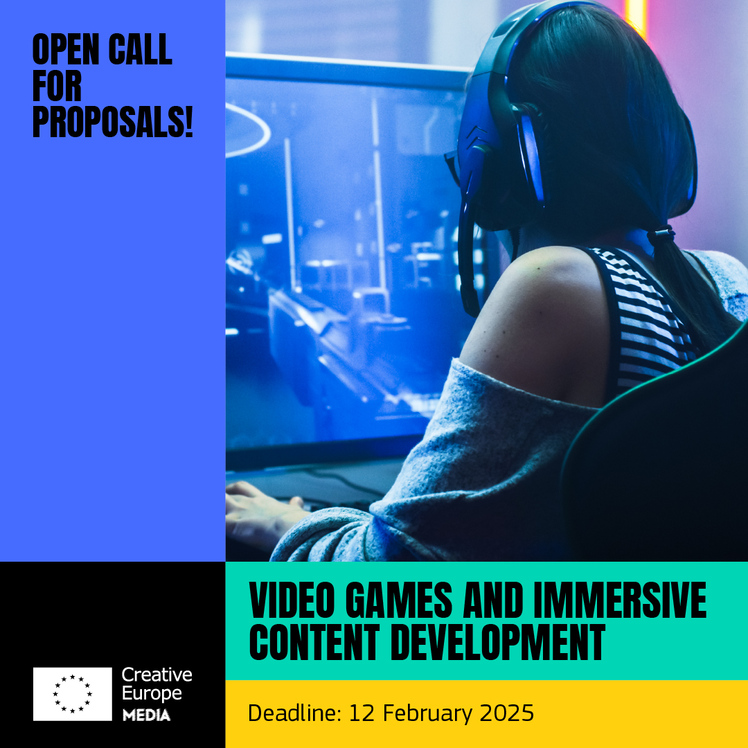 Apply for Video Games &amp; Immersive Content funding from <a href="/europe_creative/">Creative Europe</a> by 12th February 2025.

Supports development of games and interactive immersive works and prototypes with interactive narrative storytelling and / or quality gameplay.

Find out more: tinyurl.com/3n4768u3
