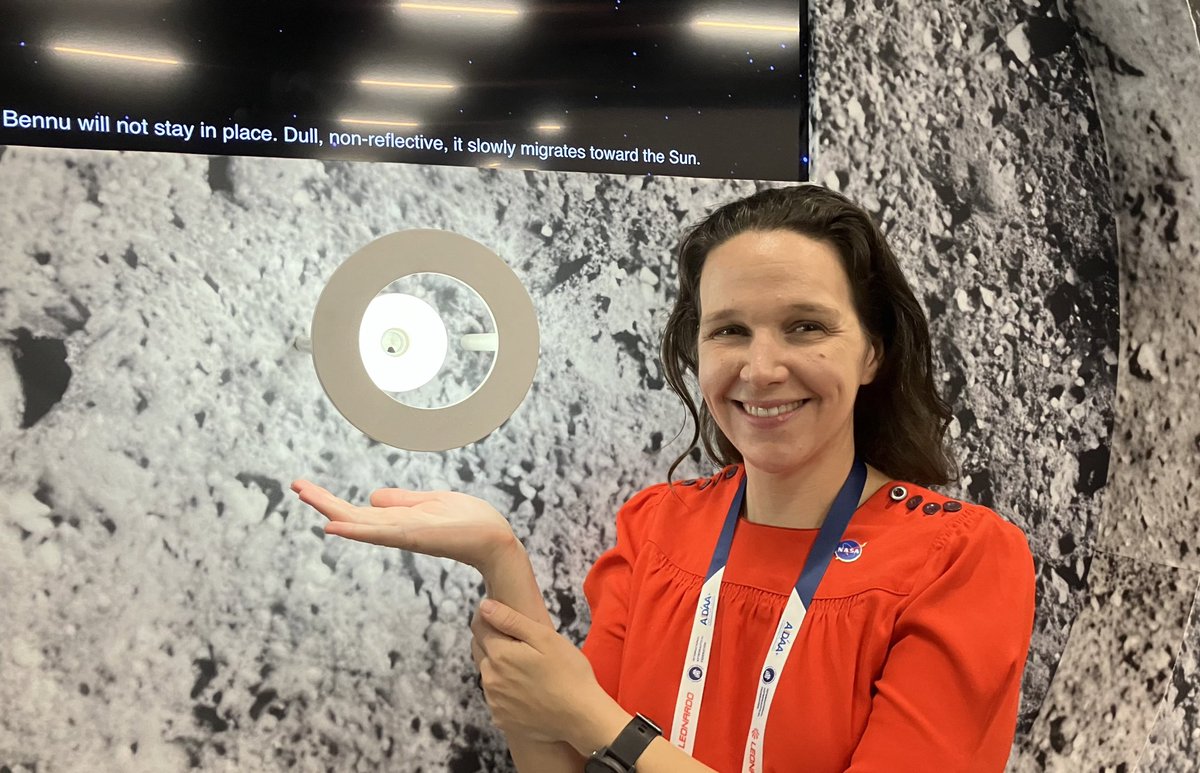 On display at #IAC2024 in Milan - a tiny fragment of asteroid, the first ever such sample returned to Earth by NASA’s OSIRIS-REx mission to Bennu. NASA’s Nicole Lunning has the honour to be curator of these rare extraterrestrial treasures.
