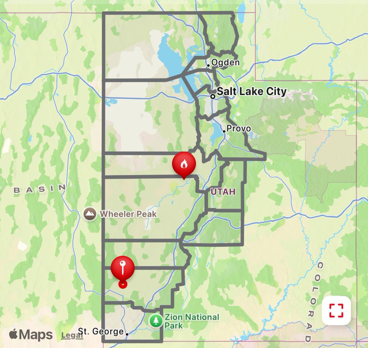 SWUtahWxSpotter's tweet photo. 🚩RED FLAG WARNING🚩
Southern Utah - Wednesday 12 to 9 PM MST… Southwest wind 15 to 25 mph gusts to 40 mph.  RH 10-15%…. Critical Fire Weather Conditions….

#utwx #fire #utahwx #weather #redflagwarning https://t.co/FIMIRw39Ym