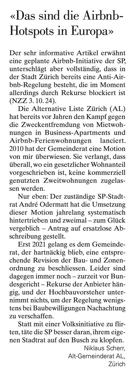 "Statt mit einer Volksinitiative zu flirten, täte die SP besser daran, ihrem eigenen Stadtrat auf den Busch zu klopfen."