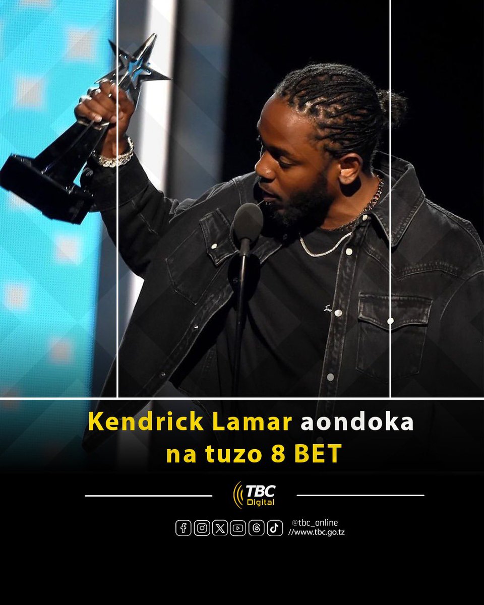 TBConlineTZ's tweet photo. Kendrick Lamar aondoka na tuzo 8 BET
Usiku wa kuamkia leo Oktoba 16, 2024 zilitolewa tuzo za Black Entertainment Television Network (BET) katika hafla iliyofanyika mwenye ukumbi wa Peacock Theater, Los Angeles, California
#tbcdigital #TBCUpdate #tbconline https://t.co/CpEerPv4i2
