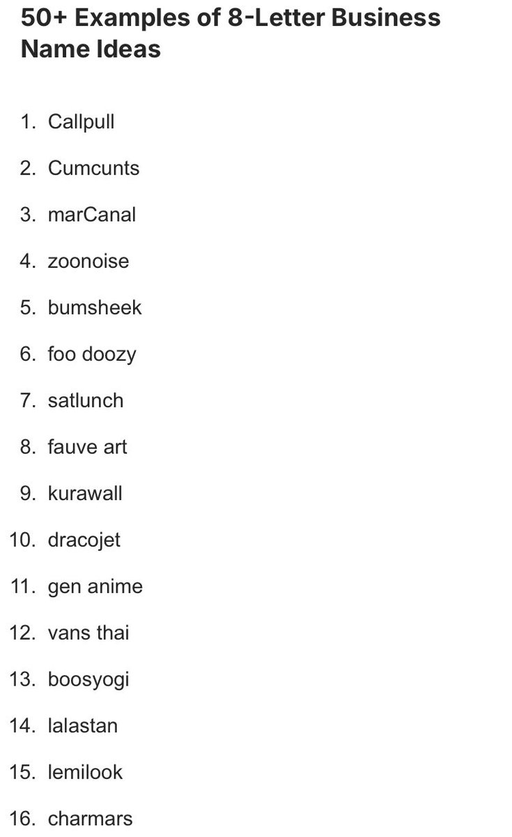 searching for inspiration for dull generic business names i can stick on my Duke Smoochem buildings and absolutely howling at the suggestions this garbage blog is throwing out