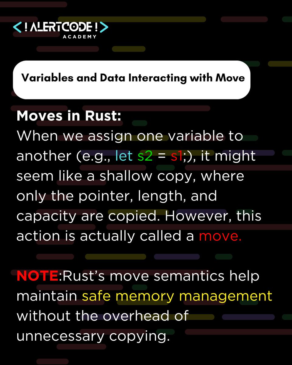 Riseque0112tech's tweet photo. @BatukSharma_ @Alertcode_ 7. Best Practices: We discussed using `.clone()` when necessary to retain both variables, ensuring valuable data is not lost.
#RustOwnership #MemoryManagement #StackVsHeap #ProgrammingJourney #RustLearning #solana #solanadevelopment #web3 #learning #blockchain #decentralization https://t.co/h2gkklaaSk